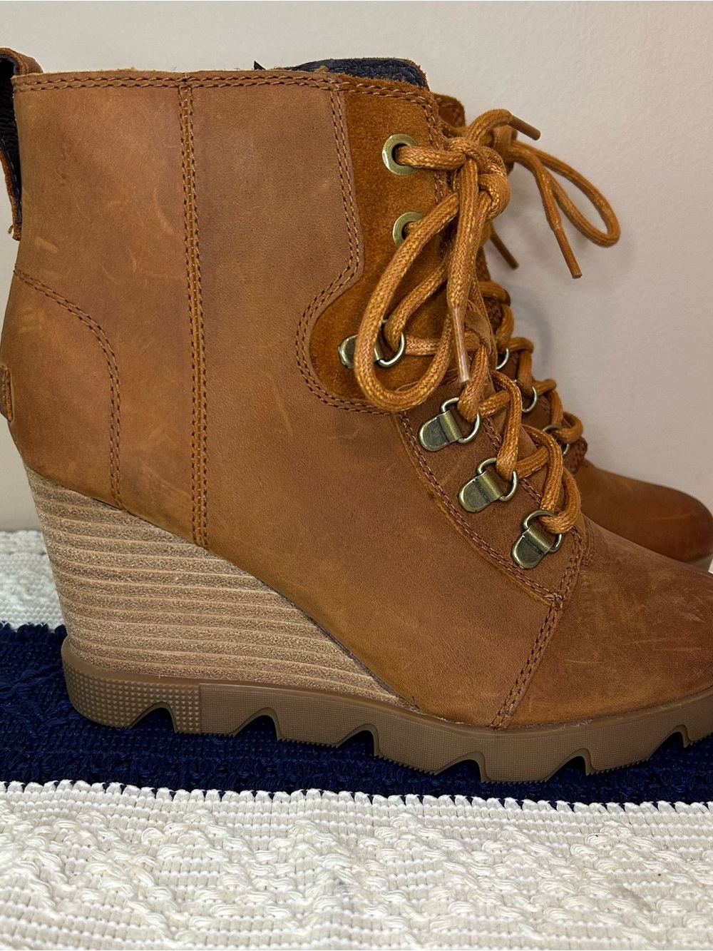 Sorel Tan Lace-Up Wedge Ankle Boots